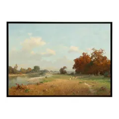 【A3サイズ（約30×42cm）】【bn-poster-6190】ポスター フレーム付き 名画 絵画 フレーム付き 羊のいる風景 インテリア 田園風景  横