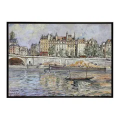 【B1サイズ（約73x103cm）】【bn-poster-6248】ポスター フレーム付き 名画 絵画 フレーム付き 市庁舎埠頭とルイ＝フィリップ橋 インテリア パリ風景  横