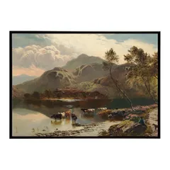 【B3サイズ（約36x51cm）】【bn-poster-6281】ポスター フレーム付き 名画 絵画 フレーム付き カトリン湖 インテリア スコットランド風景  横