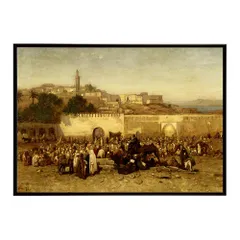 【A2サイズ（約42x59cm）】【bn-poster-6328】ポスター フレーム付き 名画 絵画 フレーム付き タンジールの城壁外での市場の日 モロッコ インテリア 異国情緒  横