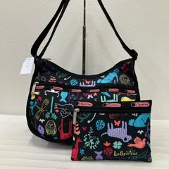 7139 LeSportsac レスポートサック アニマル柄ショルダーバッグ　肩がけ　斜めがけ　通勤　通学　ブラック系　黒系　カジュアル　シンプル　ユニセックス　総柄　ミニポーチ付き
