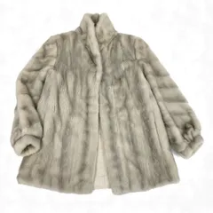 77L8 SAGA MINK サガミンク 銀サガ サファイアミンク 横段スリーブ ファーコート サイズ13号 シルバーグレー 最高級本毛皮 MINK FUR ポケット有t18r