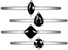 JIANGXIN 4点セットリング 調節可能リングセット シルバー925 一粒 誕生石 指輪 婚約 結婚式 誕生日 記念日 ギフトアジャスタブルリング (合成メノウ)