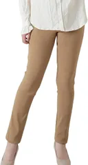 グリーンパキラ スキニー レディース ズボン ストレッチ テーラードパンツ イージーパンツ ボトムス ウエストゴム ハイウエスト 股下長め 薄手 ロング スラックス レギンス オフィスカジュアル 無地 シンプル 伸縮性 (ベージュ,  M)