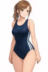 H406韓国製♪エアウォーク♪サイドライン入りネイビーの女子競泳水着♪フィットネスやトレーニングや撮影用にも♪サイズ90-95（L相当）