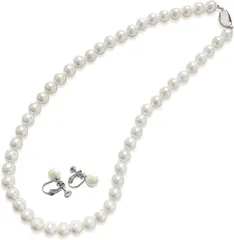 CocoFill 本貝 8mm レディース パール シルバー925 冠婚葬祭 ジュエリー アクセサリー (ネックレス＆イヤリングセット（保管ケース付き）,  8mm)