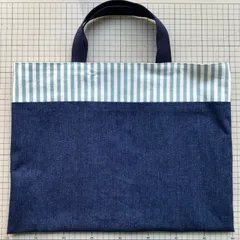 【１点のみ】レッスンバッグ　マチなし　ブルーストライプ