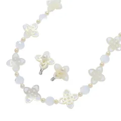 ネックレス×イヤリングセット フラワーモチーフ･カメオ（シェル･ストーン）･真珠その他ジュエリー/Silver/銀製-29.5g【♀】【A】【レディース】★■589797【中古】