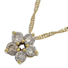 0.2ct/フラワーモチーフ 5P･ダイヤモンドネックレス･ペンダント/K18YG/750-1.2g/イエローゴールド 翌日配送可【N】【メンズ・レディース】★■591708【中古】