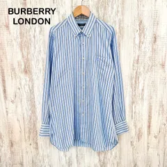 BURBERRY LONDON バーバリーロンドン ホースロゴ刺繡 ストライプ ノバチェック 総柄 BD ボタンダウン 長袖シャツ ブルー