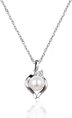 Cute jewelry　Mei Leaf 淡水パール 淡水真珠 貝パール ネックレス レディース シルバー925 アジャスター付き (シルバー  b 流線型,  小)