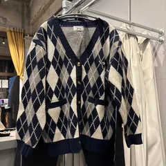 【東あずま店　併売品】　＠　FREAKS STORE フリークスストア　タウンクラフトTownCraft　ニット セーター トップス　ダイヤ柄　長袖　カーディガン　お呼ばれ　デート　オフィスカジュアル　食事会　可愛い　お出かけ　上品　Knit