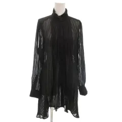 アツロウタヤマ ATSURO TAYAMA 美品 シャツワンピース ストライプ 長袖 EUR36 USA4 黒 ブラック プリーツ シアー ハイネック /KR