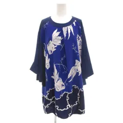 アツロウタヤマ ATSURO TAYAMA 美品 チュニック カットソー EUR36 USA4 青 ブルー 総柄 金魚柄 タック ベルスリーブ /KR