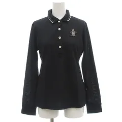 マンシングウェア MUNSINGWEAR 美品 ポロシャツ 鹿の子 ペンギン ビジュー 長袖 M 黒 ブラック /JS