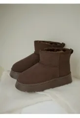 ファー裏地 ダークブラウン ショートブーツ