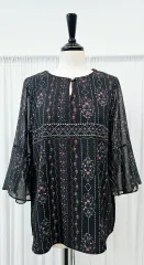 ラッパ袖 プリントブラウス アシンメトリー シフォンブラウス