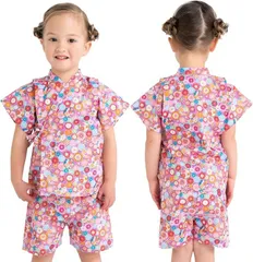 ＺＡＩＤＥＡ 甚平 甚兵衛 ベビー 女の子 キッズ 日本製 じんべい 上下 子供 パジャマ 部屋着 夏 祭り 綿 涼しい 浴衣 (和花柄パープル,  110)