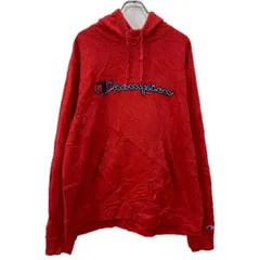 Champion ロゴスウェット パーカー XL レッド チャンピオン プルオーバー フーディー ビッグロゴ ワッペン スポーティー 秋物 a712-5553