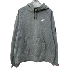 NIKE ロゴスウェット パーカー L グレー ホワイト ナイキ プルオーバー 刺繍ワンポイント フーディー スウェット 刺繍ロゴ 秋物 a712-5554