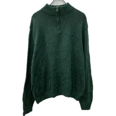 CHAPS コットンニット セーター XL グリーン チャップス ハーフジップ 刺繍ワンポイント 無地セーター コットン100% 無地 秋物 a712-5557