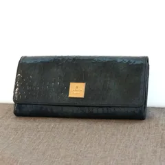 [KO ]LANVIN COLLECTION ランバンコレクション 長財布 かぶせ型 シルヴィー クロコ型押し エナメル 牛革 レザー ネイビー ブルー 青 レディースのサムネイル