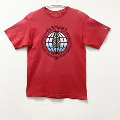 古着　ELEMENT　エレメント　スケートボード　木　半袖Tシャツ　ユニセックス　Mサイズ　クルーネック　コットン　レッド　赤　自然