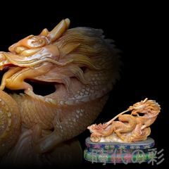 中国古美術 旧蔵 寿山石田黄石 竜型の置物 印鑑 書道 古印材 田黄石