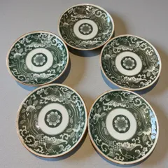 某有名オークション購入 緑皿 小皿 印判 5客揃え アンティーク 骨董 手描き 和食器