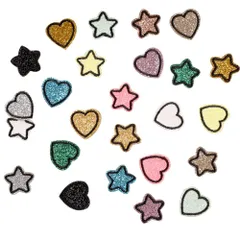 【新着商品】星ハートワッペンハートアップリケアイロン女の子アップリケ アイロン図案 25枚25色
