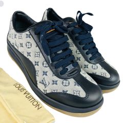 美品 ルイヴィトン スニーカー モノグラム 23.5cm レザー LV ネイビー 