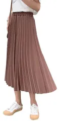 【新品・未使用】プリーツ スカート レディース ロング丈 Aライン 美脚効果 ミモレ丈 ウエストゴム フレアスカート 上品 きれいめ ゆったり 着痩せ効果 体型カバー オフィスカジュアル シンプル エレガント おしゃれ 韓国風 ブラウン