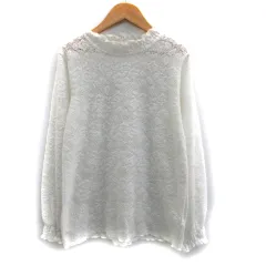 スタディオクリップ Studio Clip カットソー 長袖 オフネック 総レース L ホワイト 白 /SM42 ■MO