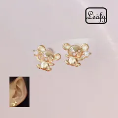 Leafy [子年」限定　にこにこ笑顔がとってもキュート♪ゴールドのねずみさんピアス 1ペア レディース 干支 ねずみ年 お正月 ネズミ 鼠 動物 アニマル ジルコニア 普段使い お出かけ イベント パーティー デート プレゼント sa0144a