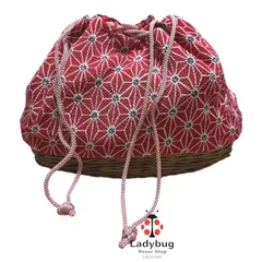 汚れあり　レトロ　浴衣用巾着　和装バッグ　赤古典柄