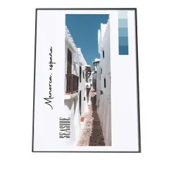 【B4サイズ(約25x36cm)】【fg-poster-32】アートプリント ポスター フレーム付き インテリア シーサイド カリブ海 街並み シチリア リゾート 海外 車 STOP 外観 町 街 道路 モノクロ