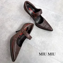 希少 MIU MIU ミュウミュウ ロゴ ポインテッドトゥ レザーパンプス ブラウン 茶色 22cm