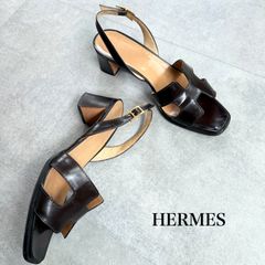 HERMESエルメス レザー ヒールサンダル 36.5 ブラック スリングバック