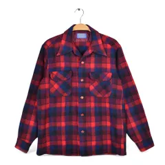 70s ペンドルトン USA製 ヴィンテージ ウールシャツ ボードシャツ オープンカラー 赤紺チェック サイズM 古着 CA1504