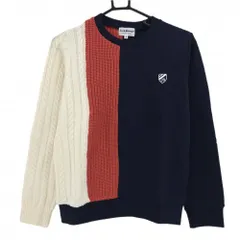 【美品】ジャックバニー 切替セーター ネイビー×白×レッド 片袖ケーブル編み  レディース 1(M) ゴルフウェア Jack Bunny