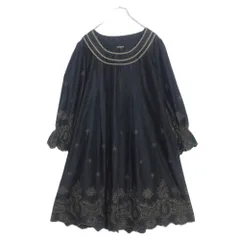 【極美品】インゲボルグ★綿ローン 七分袖ワンピース 大きいサイズ11 黒系 ピコットレース 花柄刺しゅう z16603