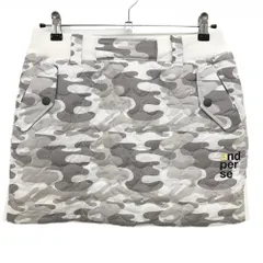 【美品】アンパスィ リバーシブル中綿スカート 白×グレージュ カモフラ 迷彩 裏フリース地 レディース L ゴルフウェア and per se