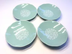 食器　皿　小皿　丸皿　取皿　取り皿　絵皿　緑色　グリーン　4枚セット　まとめ売り　セット売り