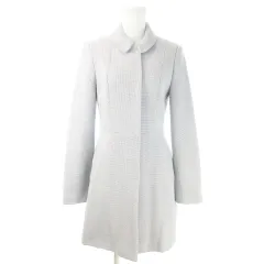 トップショップ TOPSHOP コート ツイード ステンカラー ロング丈 ウール混 比翼 総柄 小さいサイズ 34 青 ブルー /AO3のサムネイル