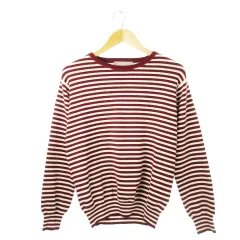 ユナイテッドアローズ A DAY IN THE LIFE UNITED ARROWS ニット セーター ラウンドネック 長袖 ウール混 もっちり ストレッチ ボーダー 赤 レッド ワイン /CK6