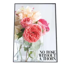 【A4サイズ（約21x30cm）】【fg-poster-43】アートプリント ポスター インテリア お洒落 北欧 カフェ 白 ホワイト ピンク 薔薇 バラ ばら 花 はな 花瓶 リビング 縦