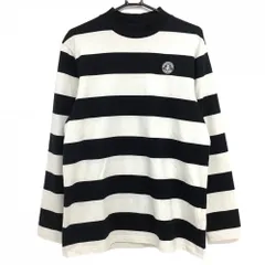 【超美品】ジャックバニー 長袖ハイネックシャツ 黒×ライトベージュ ボーダー シリコンロゴ  メンズ 6(LX) ゴルフウェア Jack Bunny