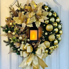 クリスマスリース 直径35cmライト付き花輪新年リース祝い大きいオーナメント 飾り玄関 部屋 北欧 玄関ドア壁掛け ご自宅用 友達贈り物イベント パーティ 庭 屋外 おしゃれ 店舗装飾クリスマス プレゼントDIYお正月飾り