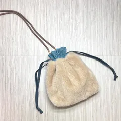 巾着バッグ ファー ブラウン ショルダーストラップ付き 巾着ポーチ ☆ ハンドメイド