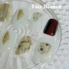 【粘着シール付き】 秋冬新作♡ニュアンスネイル 立体ミラーゴールド 高級感ネイルチップ  N005